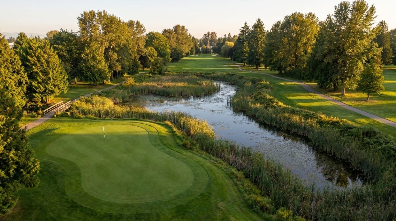 Illustrative placeholder view of hole 8, a 120 yard par 3