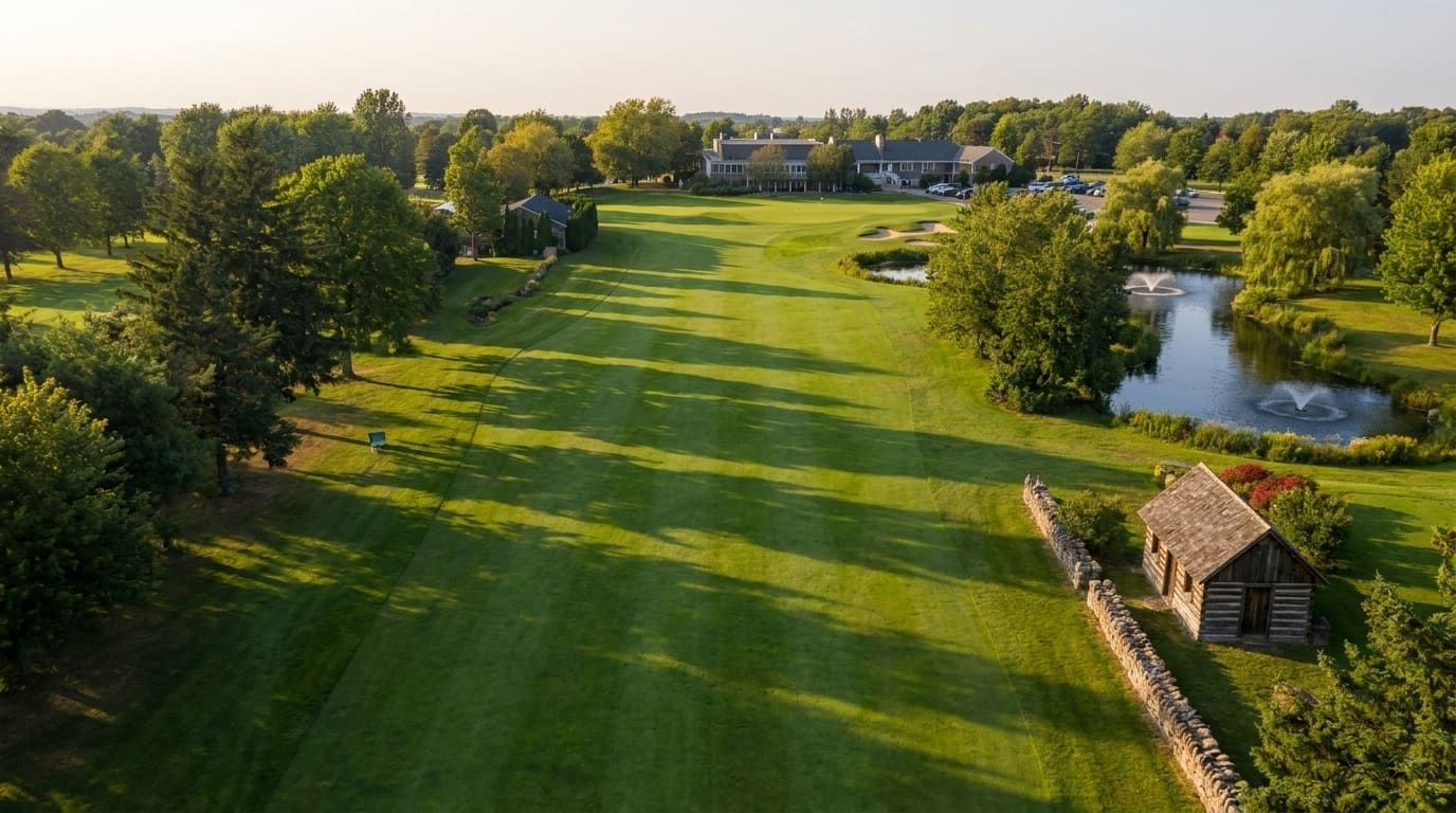 Illustrative placeholder view of hole 18, a 340 yard par 4